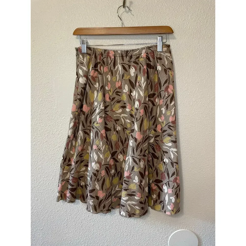 J. Jill 100% Cotton Beige Floral 90s Y2K Style Floral Knee Length Skirt XXSP